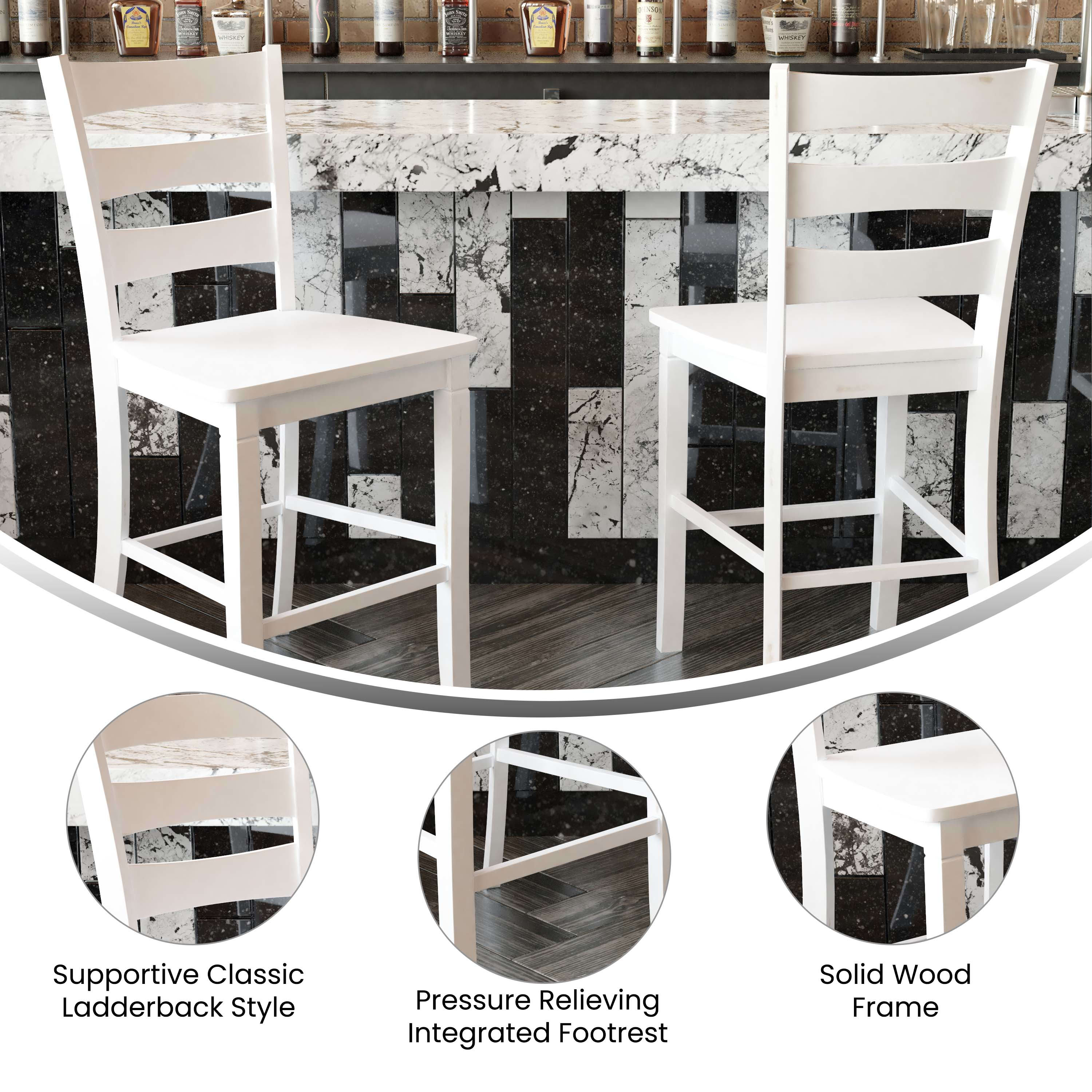 Merrick Lane Verity Set of Two Classic Wooden Ladderback Counter Height Barstools with Solid Wood Seats